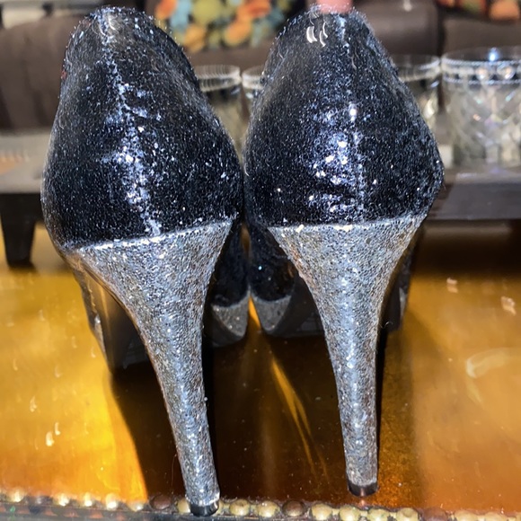 Metallic Black & Silver Glitter Sequins Heels pumps stilettos Platforms shoes - Picture 4 of 7